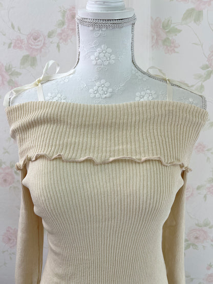 GRL Off Shoulder String Knit Top (Milk Tea Beige)