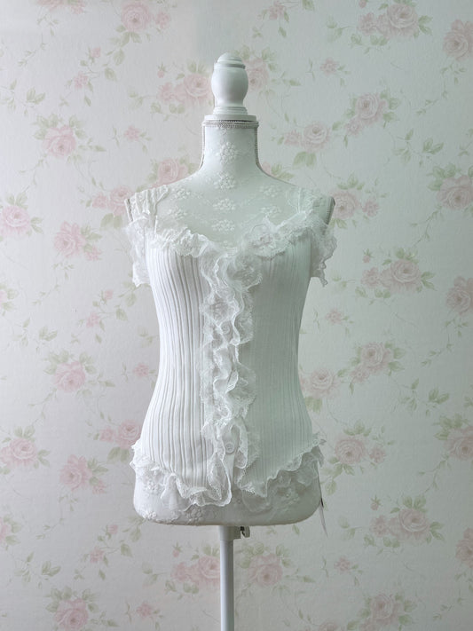 Lacy Ribbed Button Up Tank Top