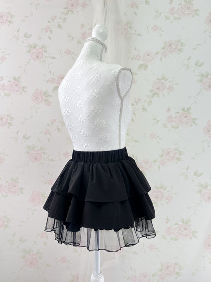 GRL Tulle Hem Tiered Skirt (Black)