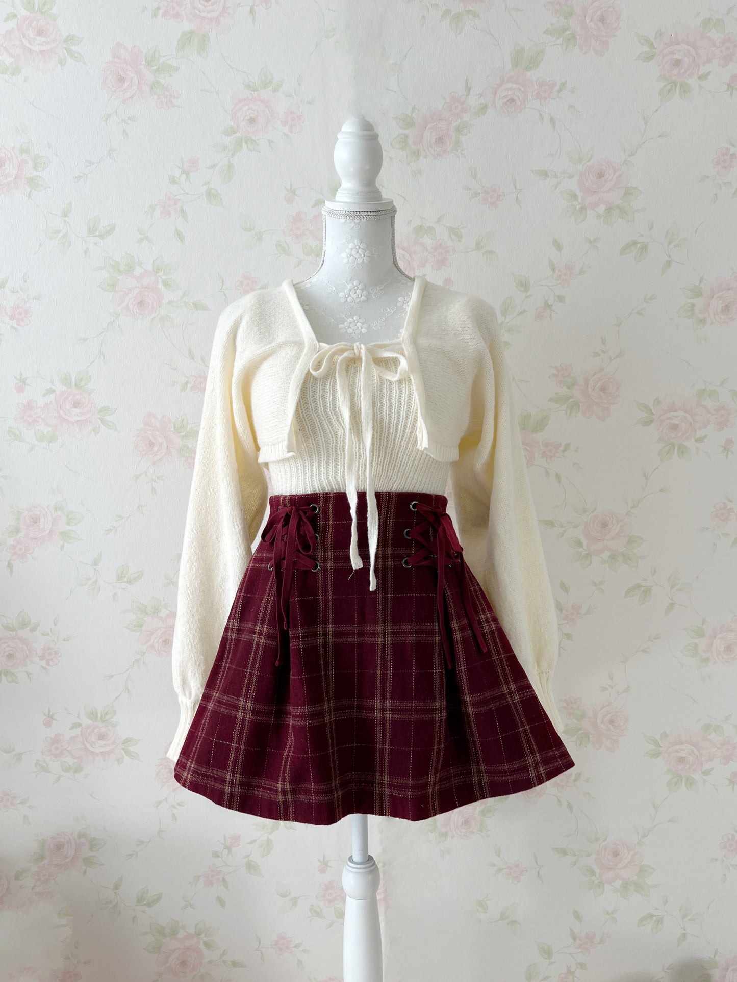 evelyn AnMILLE Checked Side Laced Up Skirt