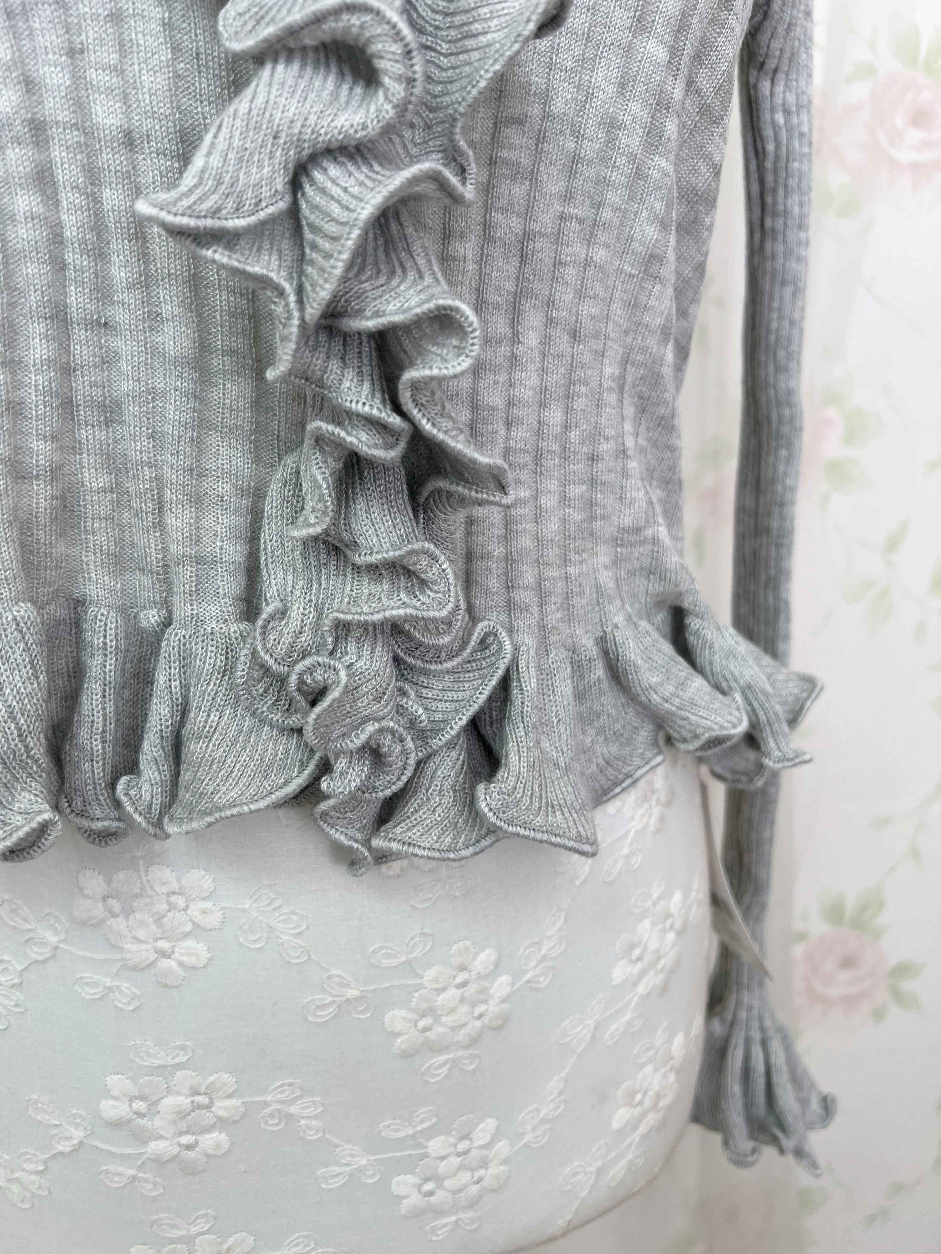 TITTY&CO. Ruffled Hem Whimsical Cardigan (Gray)