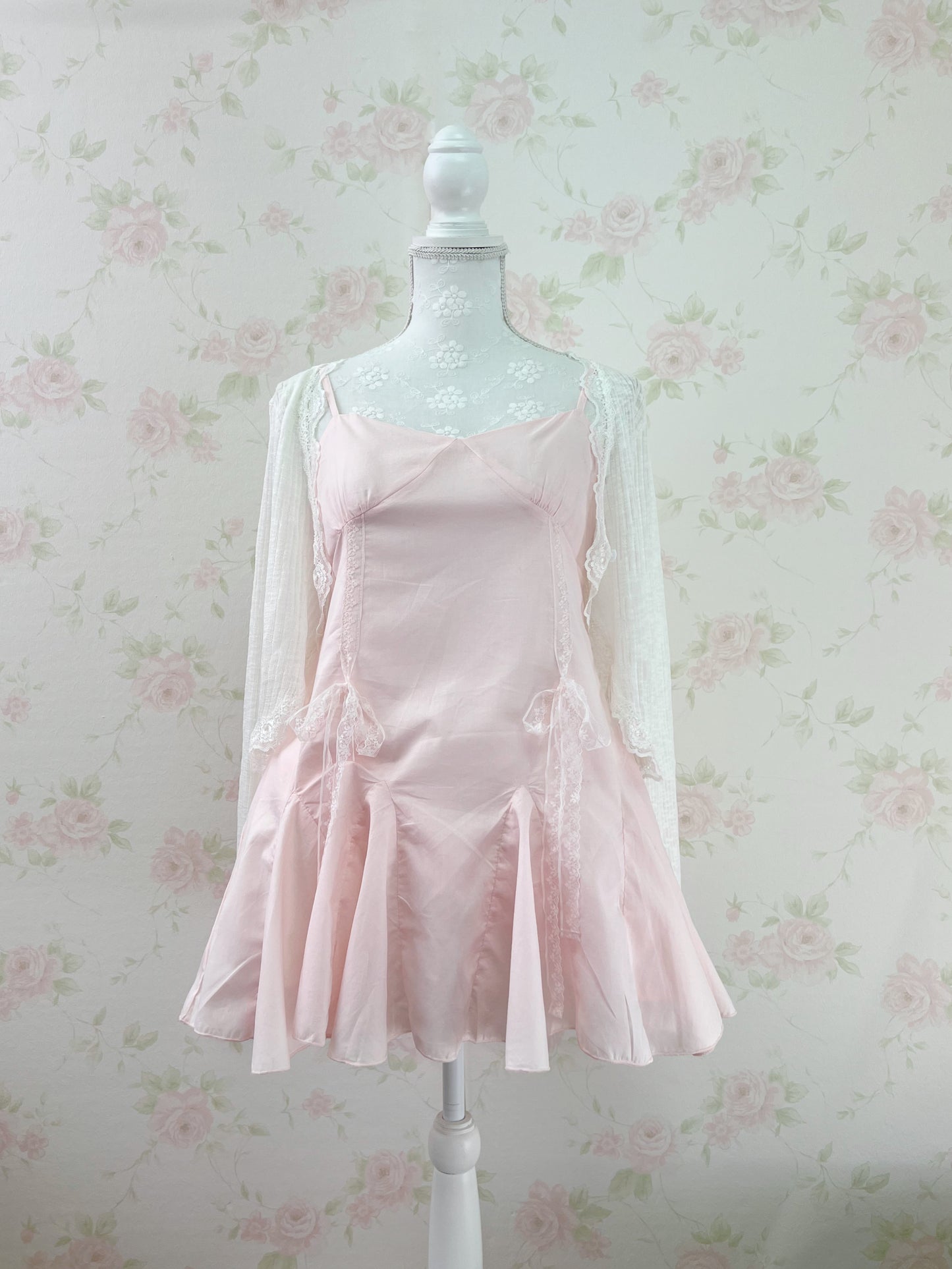 GRL Side Lacy Bow Camisole Cotton Dress (Pink)