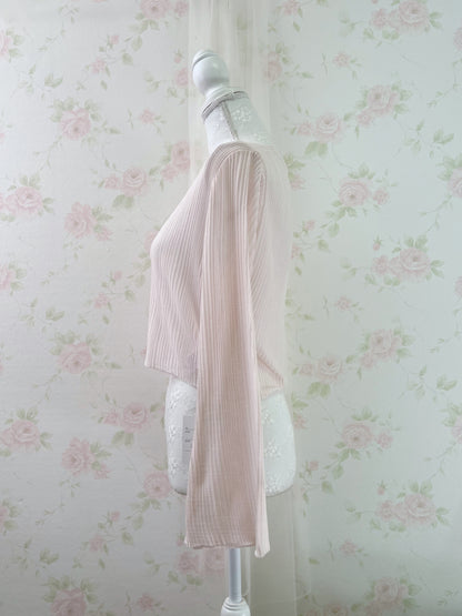 Heart Button Wide Sleeve Cardigan (Powder Pink)