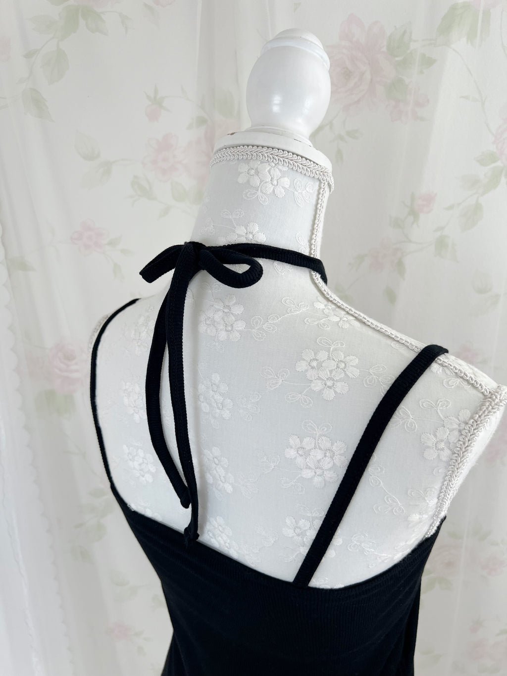 Cotton Lace Cross Neck Camisole (Black)