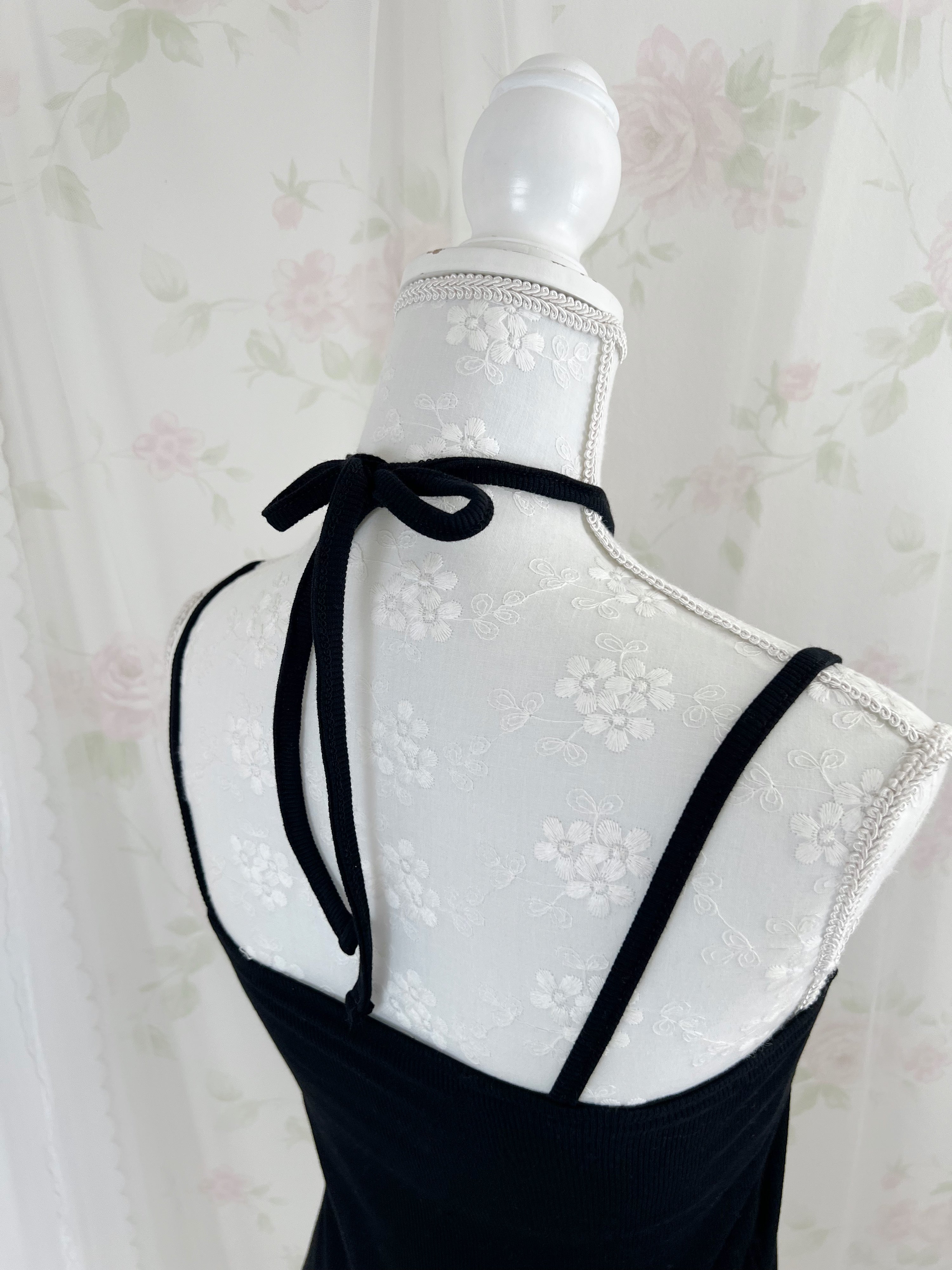 Cotton Lace Cross Neck Camisole (Black)