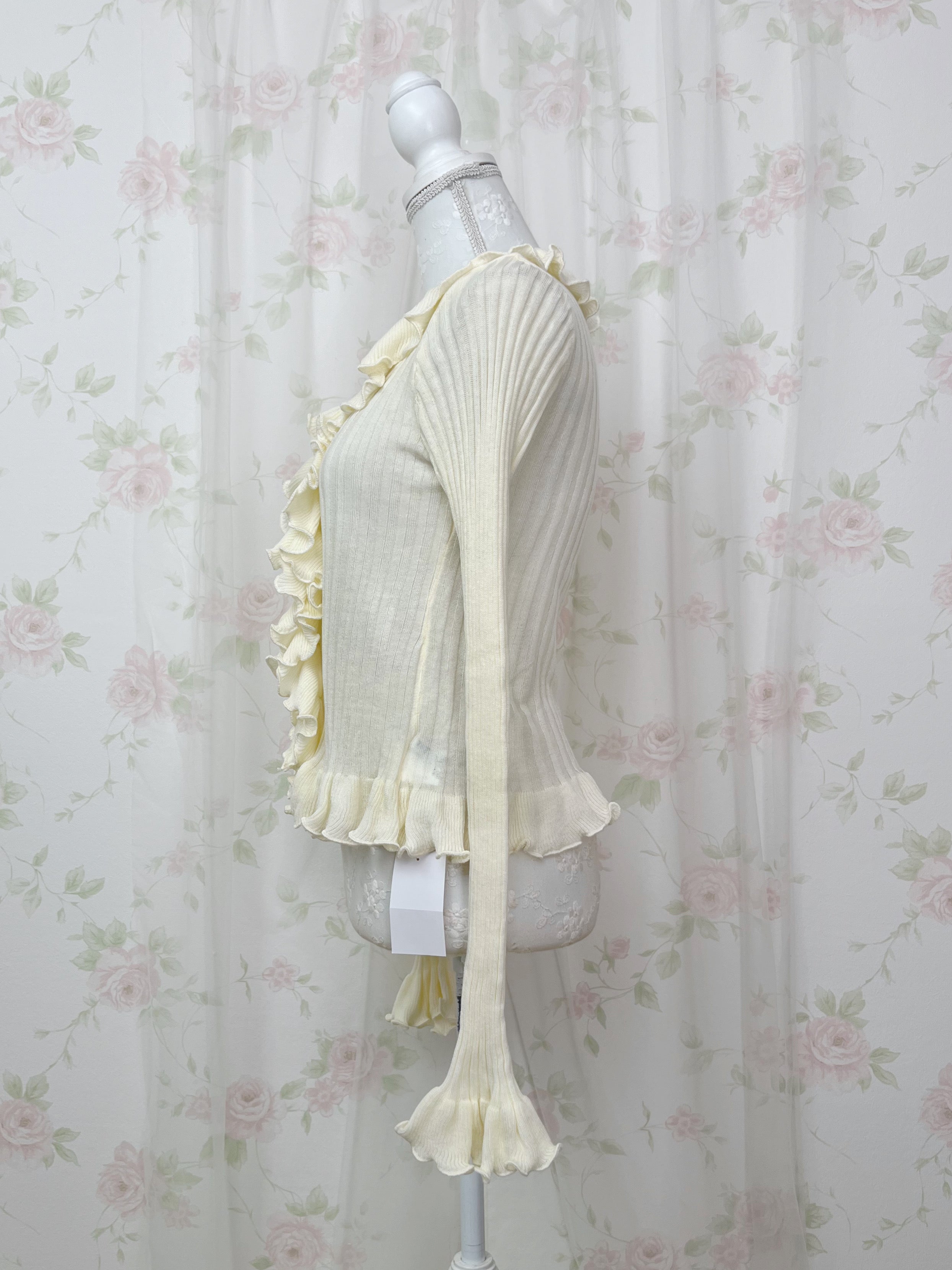 TITTY&CO. Ruffled Hem Whimsical Cardigan (Ivory)