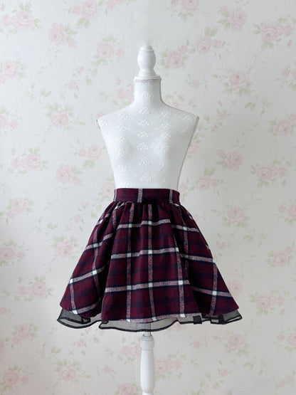 Ank Rouge Checked Flare Skirt (Red)