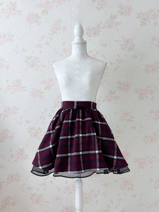 Ank Rouge Checked Flare Skirt (Red)