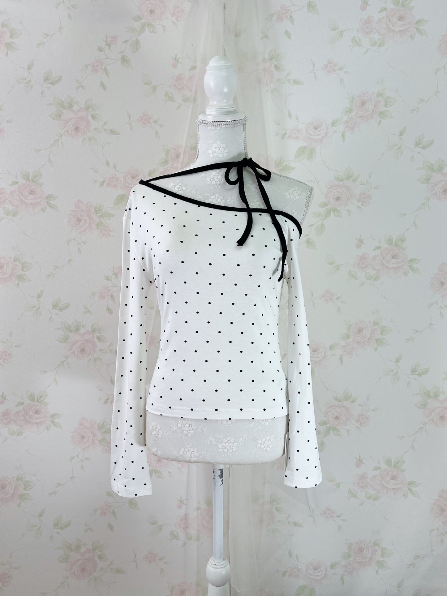 One Shoulder Polka Dot Top (White)