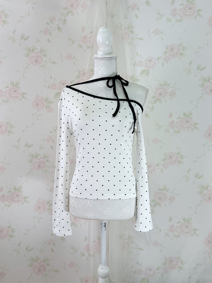 One Shoulder Polka Dot Top (White)