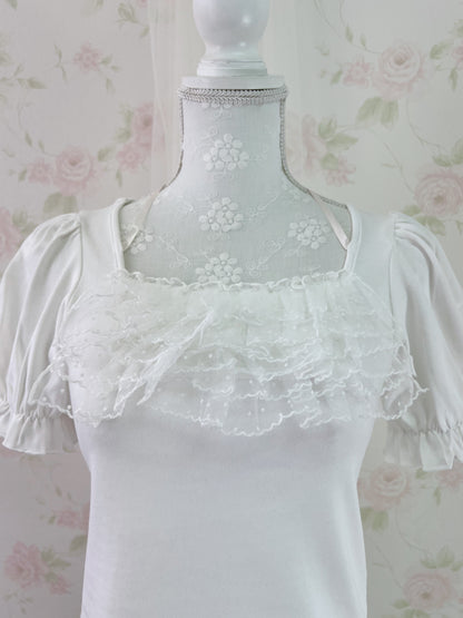 evelyn Polka Dot Frill Girly Top (White)
