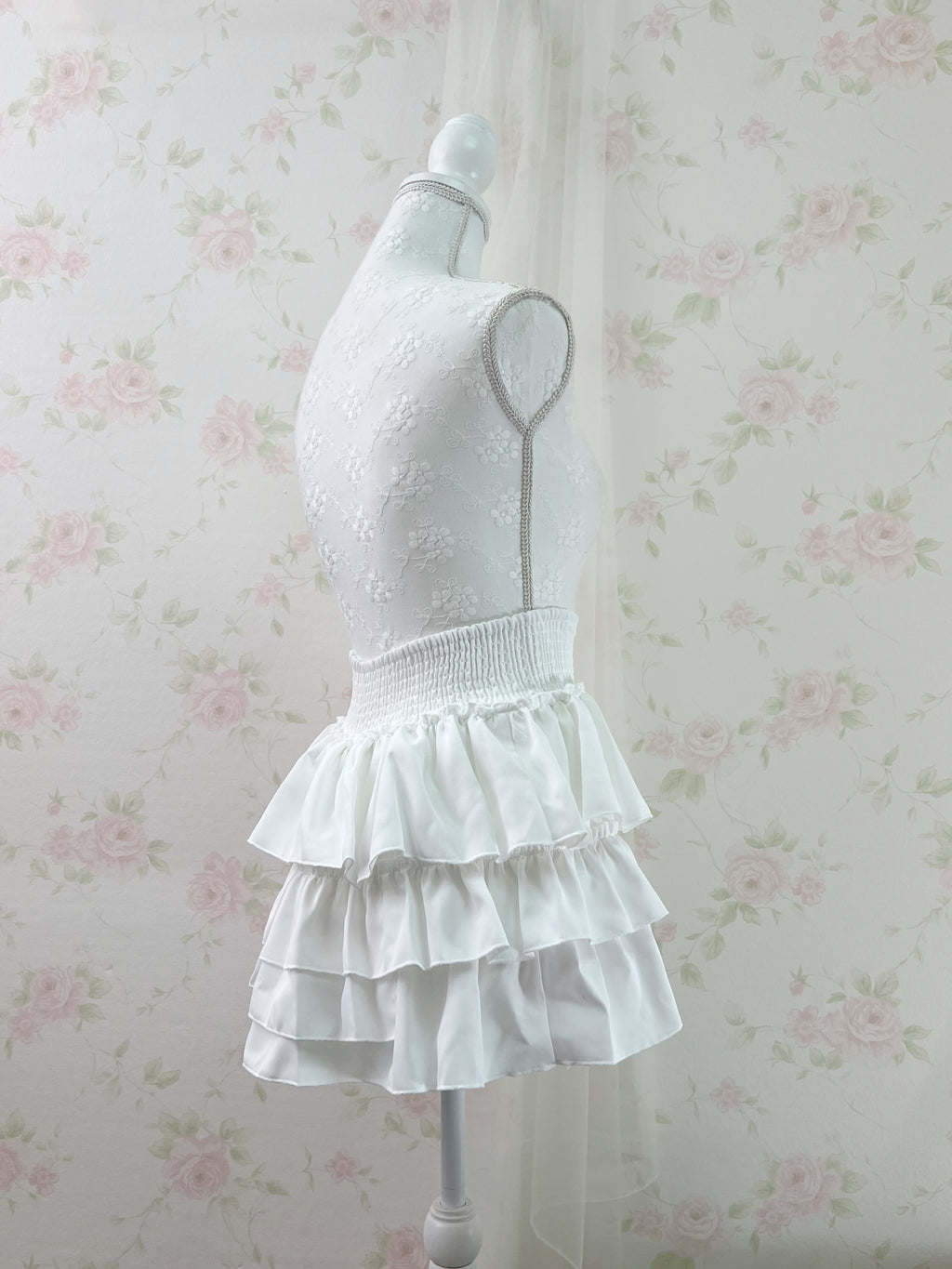 High Waist Tiered Skirt (White)