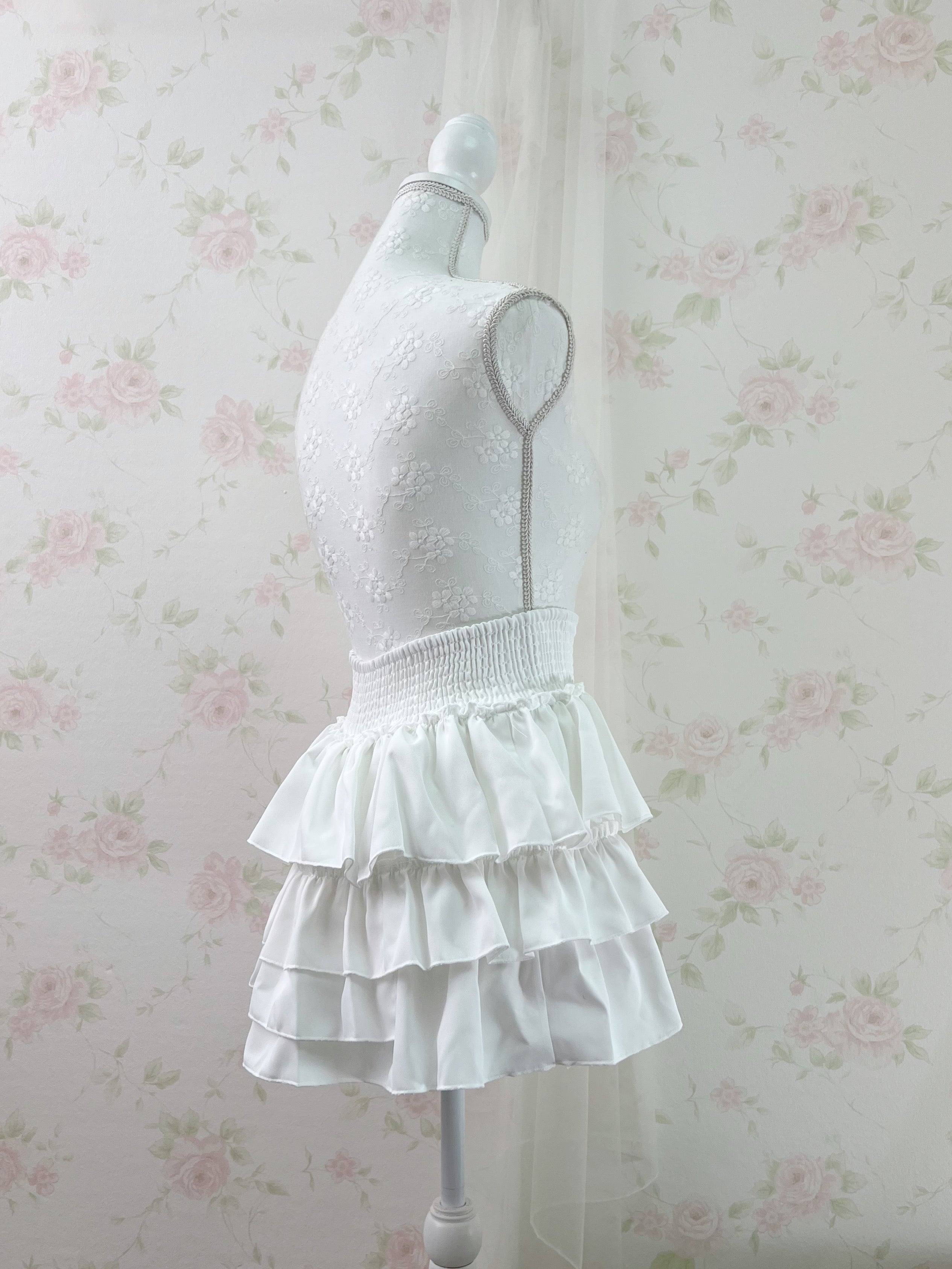 High Waist Tiered Skirt (White)