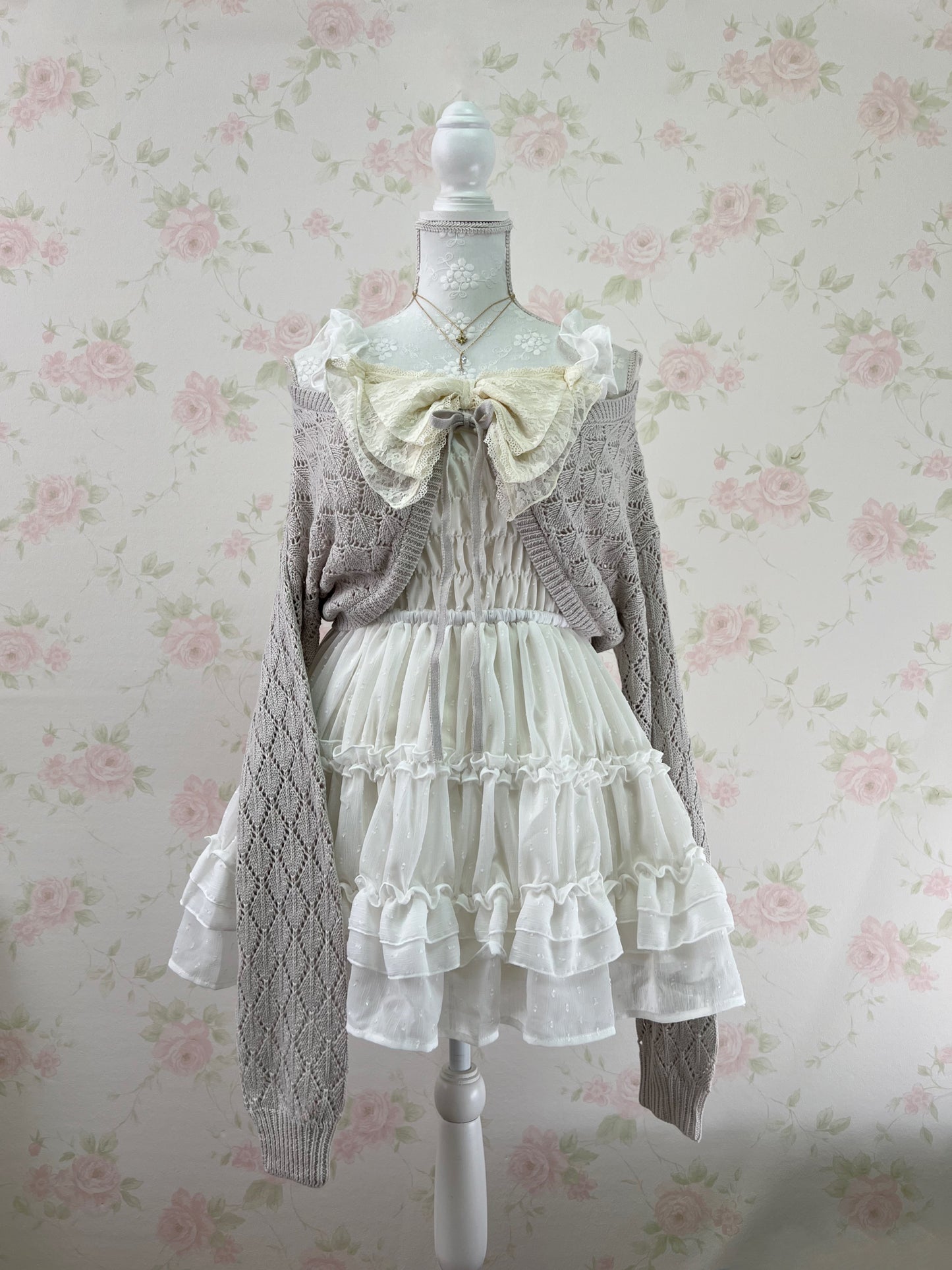 GRL Frilled Strap Tiered Dress (White)