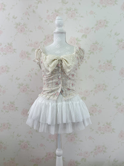 axes femme Y2K Big Bow Lace Camisole (Ivory)