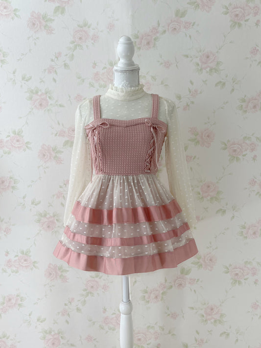 (9% OFF) LIZ LISA Heart Tulle Laced Up Tunic Top (Pink)