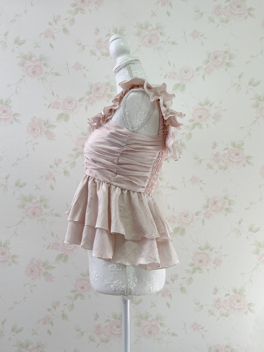 Ruffled Sleeve Peplum Top (Pink Beige)