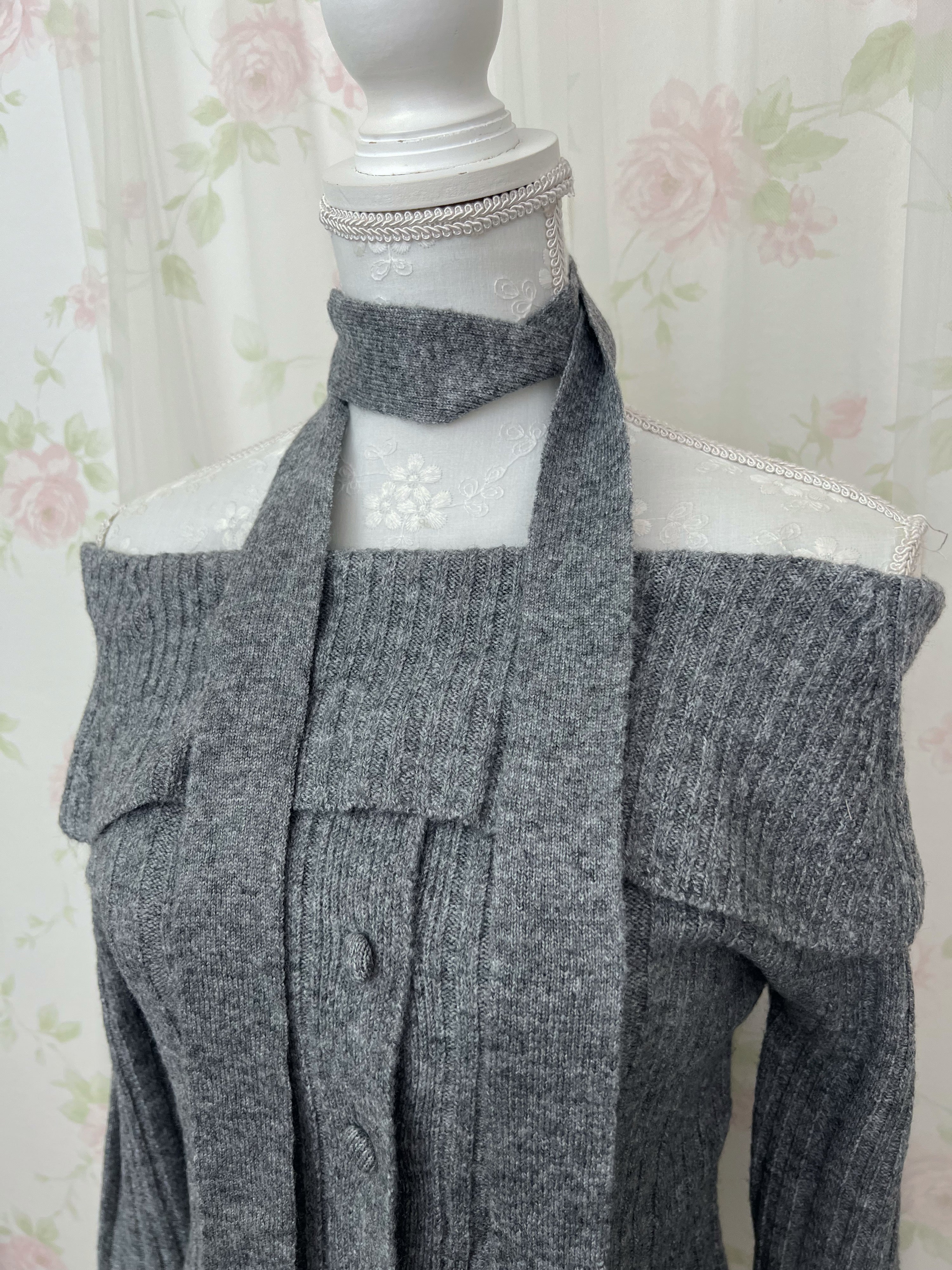 Off Shoulder Button Up Knit Top (Gray)