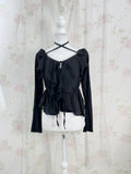Crossed Neck Chiffon Top (Black)