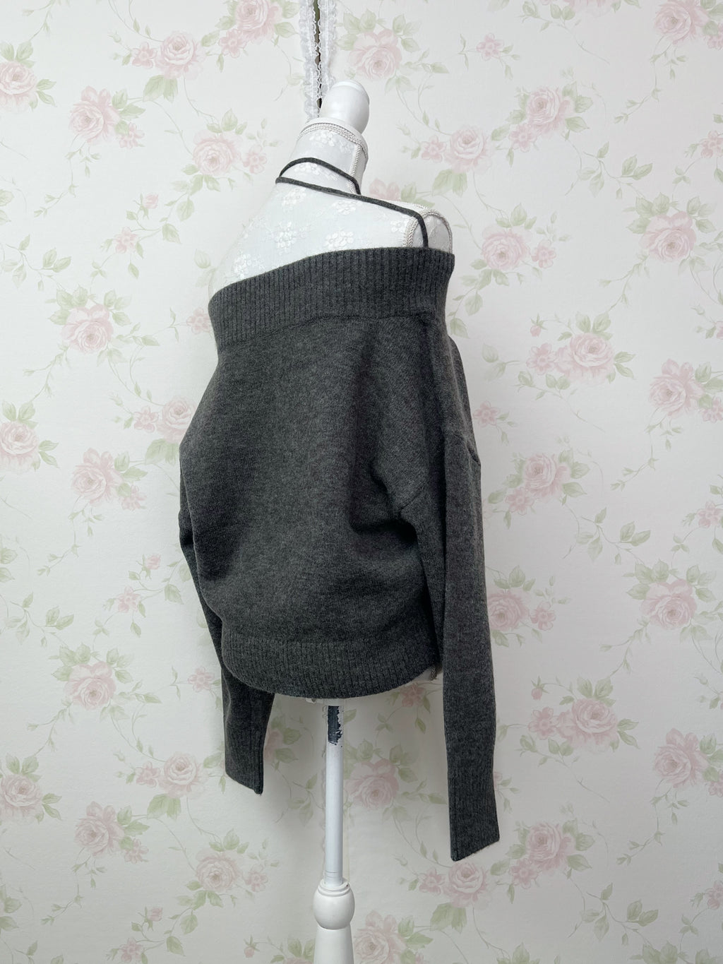 Choker Off Soulder Sweater (Dark Gray)