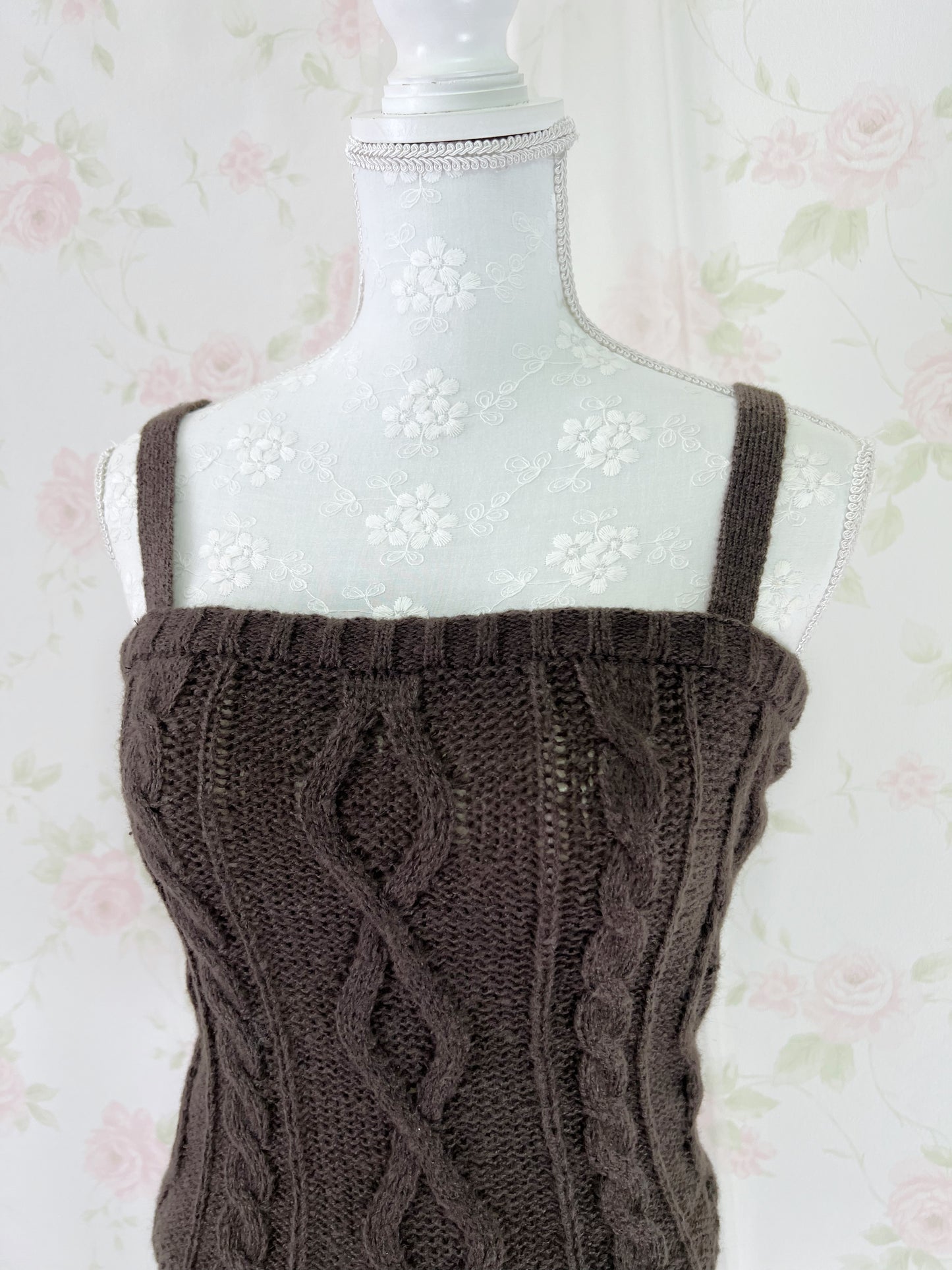 Cardigan Moe Sleeve Camisole Set (Brown)