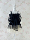 Chiffon Bow Tunic Top (Black)