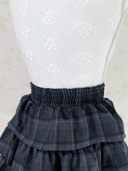 GRL Tiered Checked Skirt (Navy Gray)