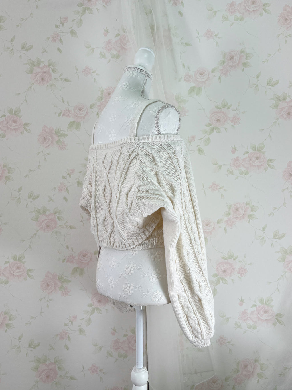 Cardigan Moe Sleeve Camisole Set (Ivory)