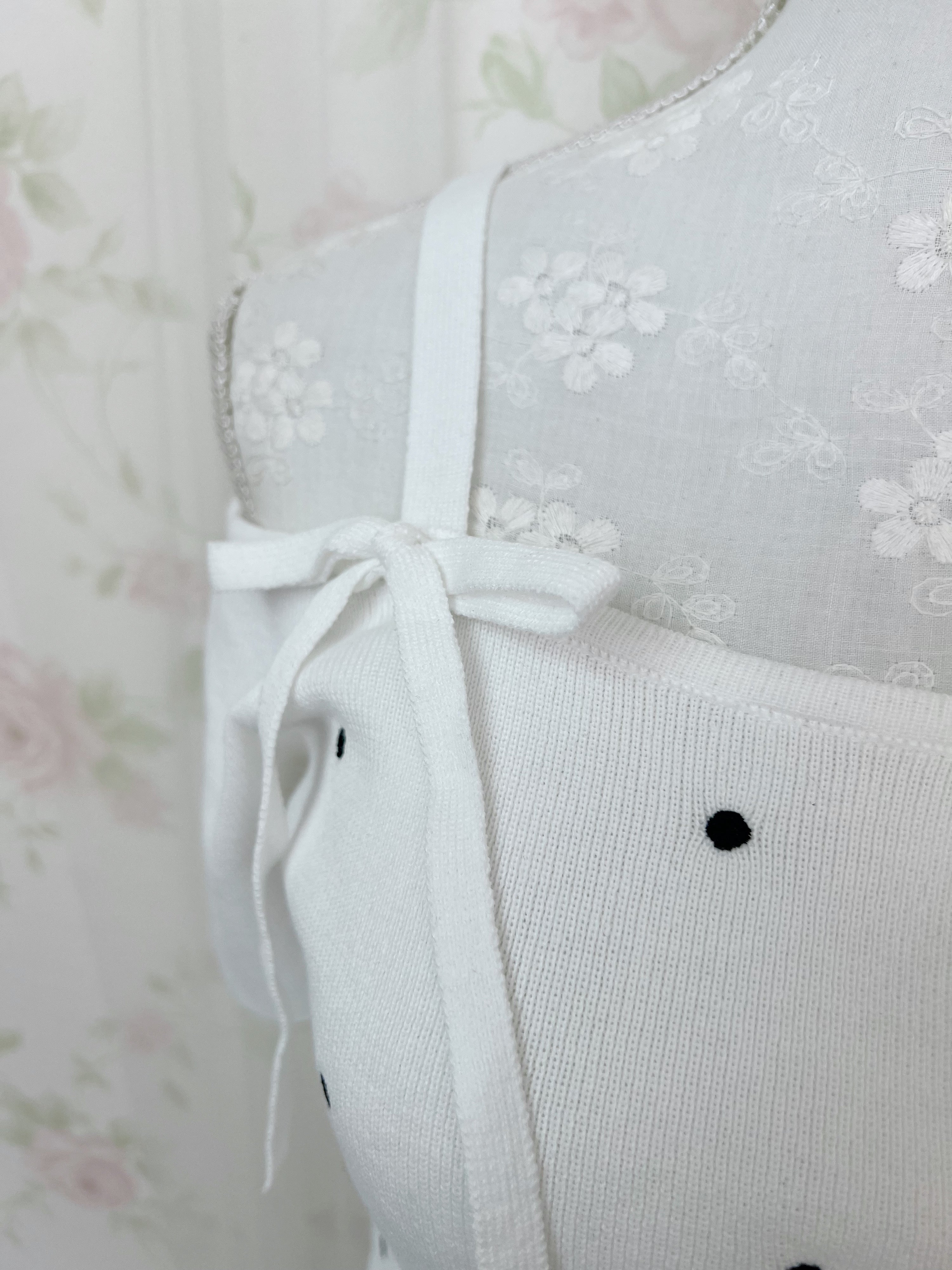 Off Shoulder Short Sleeved Polka Dot Top (White)