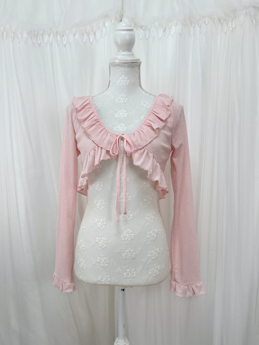 Front Tie Ruffled Cardigan (Pink)