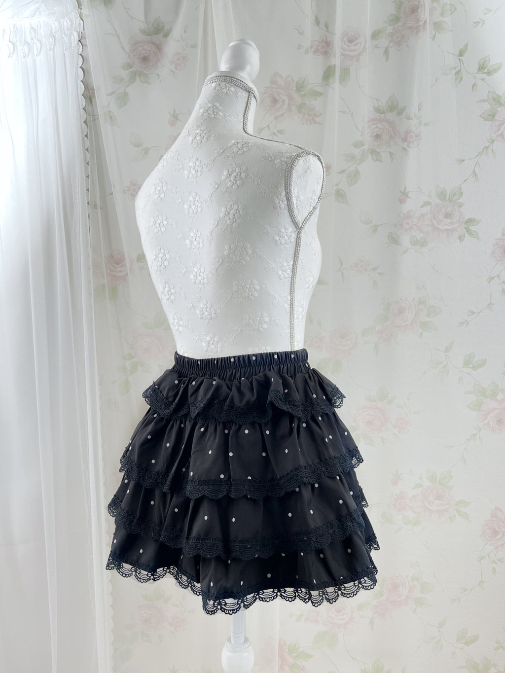 Tiered Polka Dot Skirt (Black)