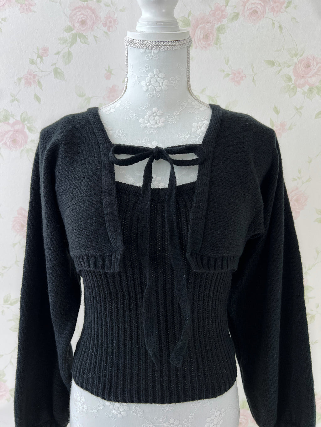Camisole Cardigan Set (Black)