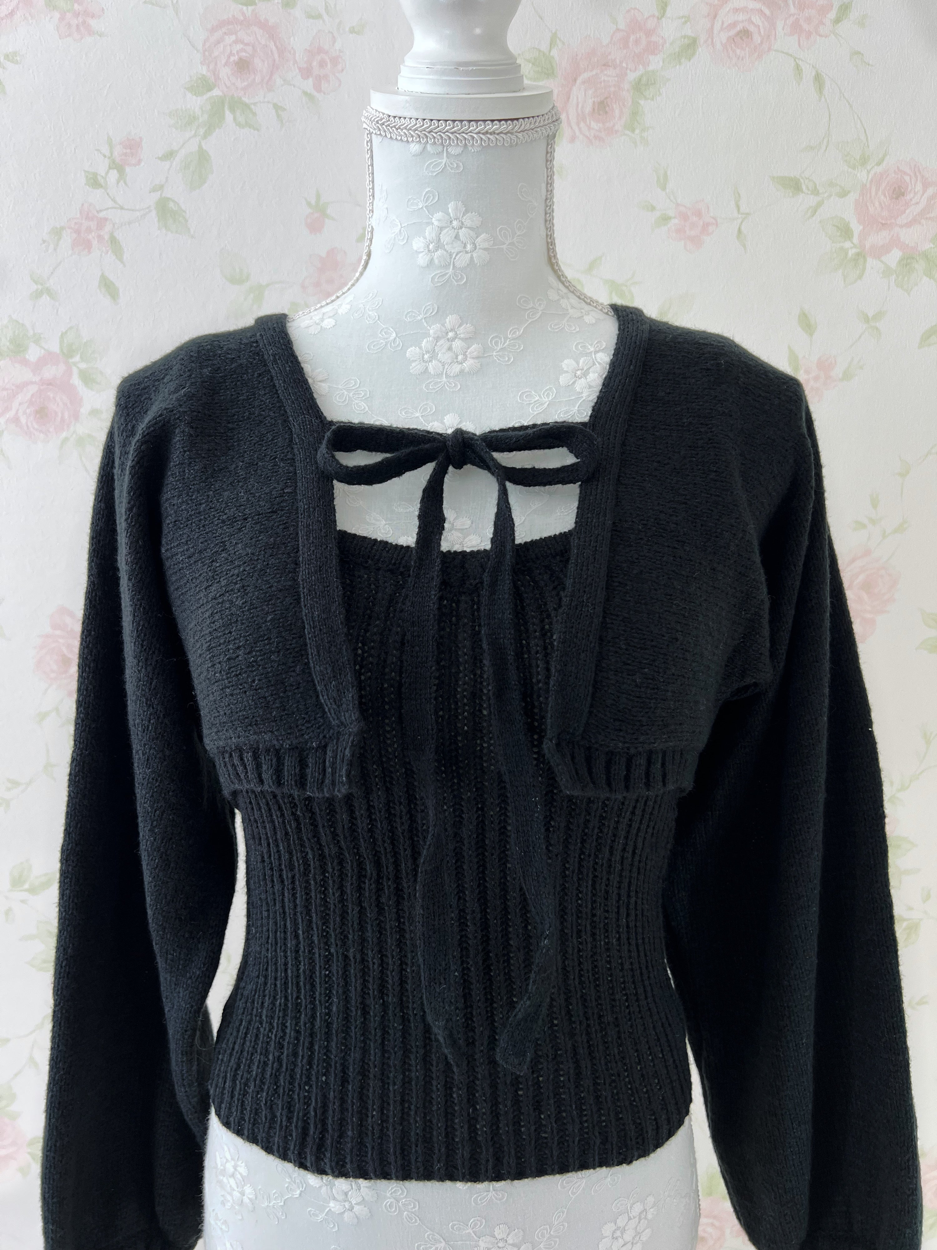 Camisole Cardigan Set (Black)