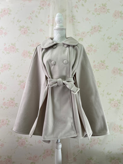 GRL Dolly Collar Button Up Poncho Coat (Beige)