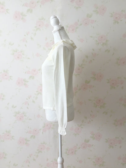 LIZ LISA Ruffled Collar Rib Top (Ivory)