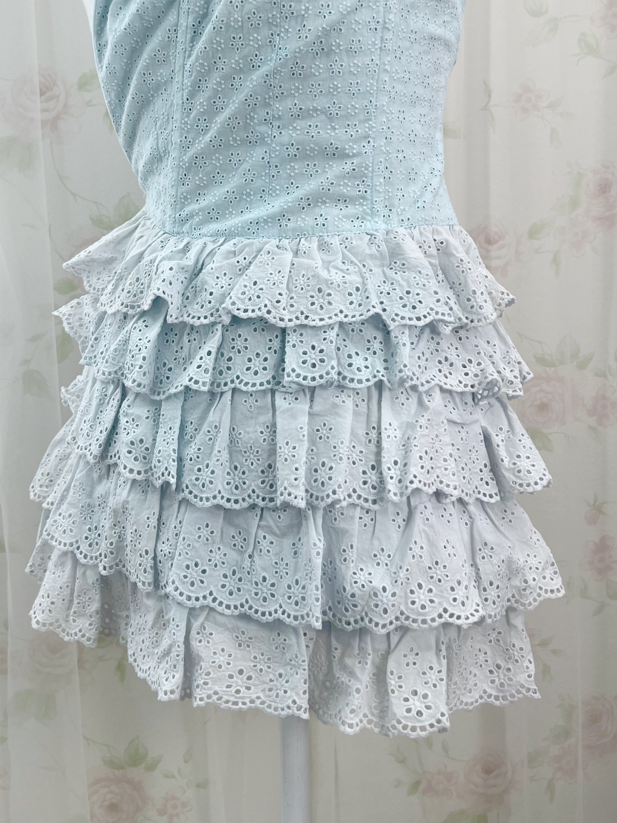 MERCURYDUO Gradation Lace Cotton Tiered Dress (Blue)