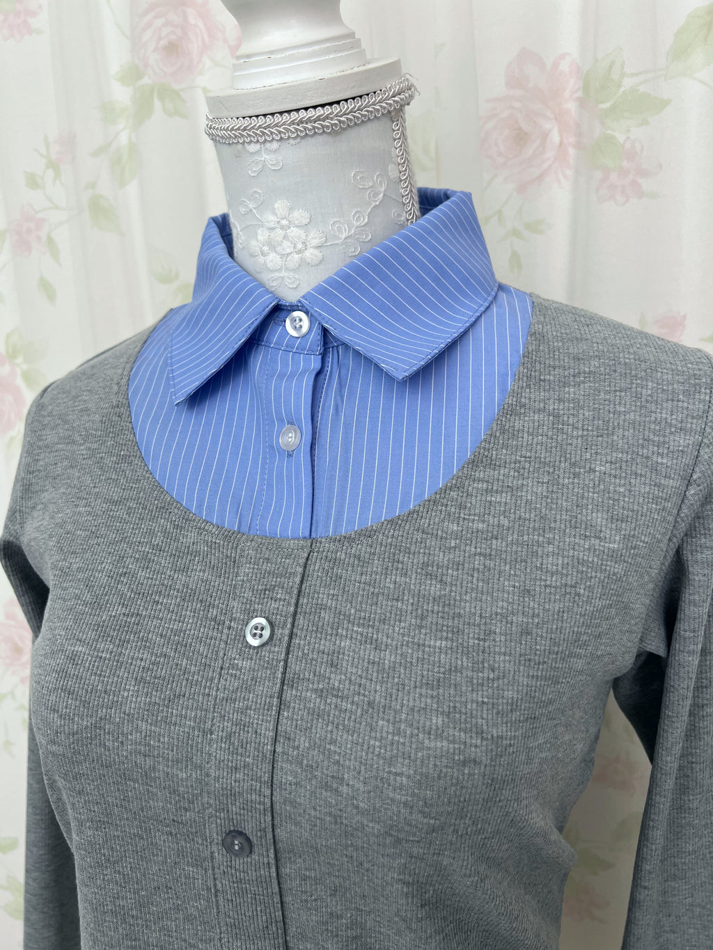 Shirt Attached Layer Like Top (Gray)