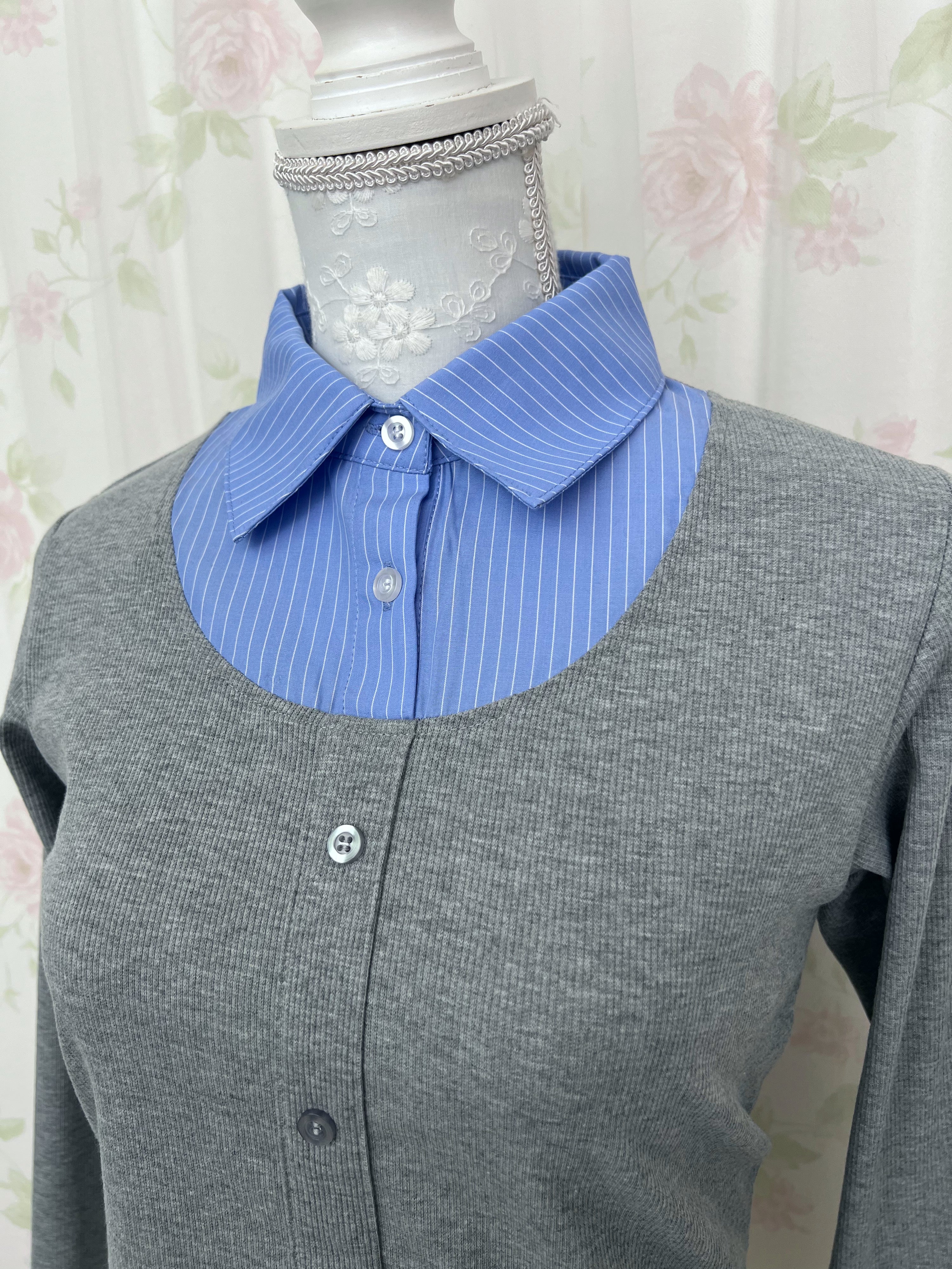 Shirt Attached Layer Like Top (Gray)