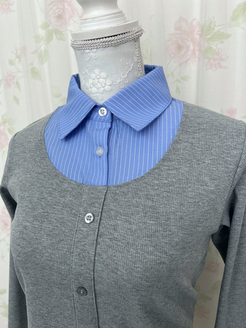 (15%OFF)Shirt Attached Layer Like Top (Gray)
