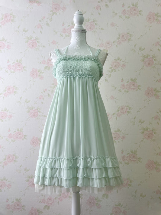 L’EST ROSE Halter Neck Smocked Camisole Dress (Mint Green)