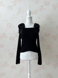 Shoulder Bow Knit Top (Black)
