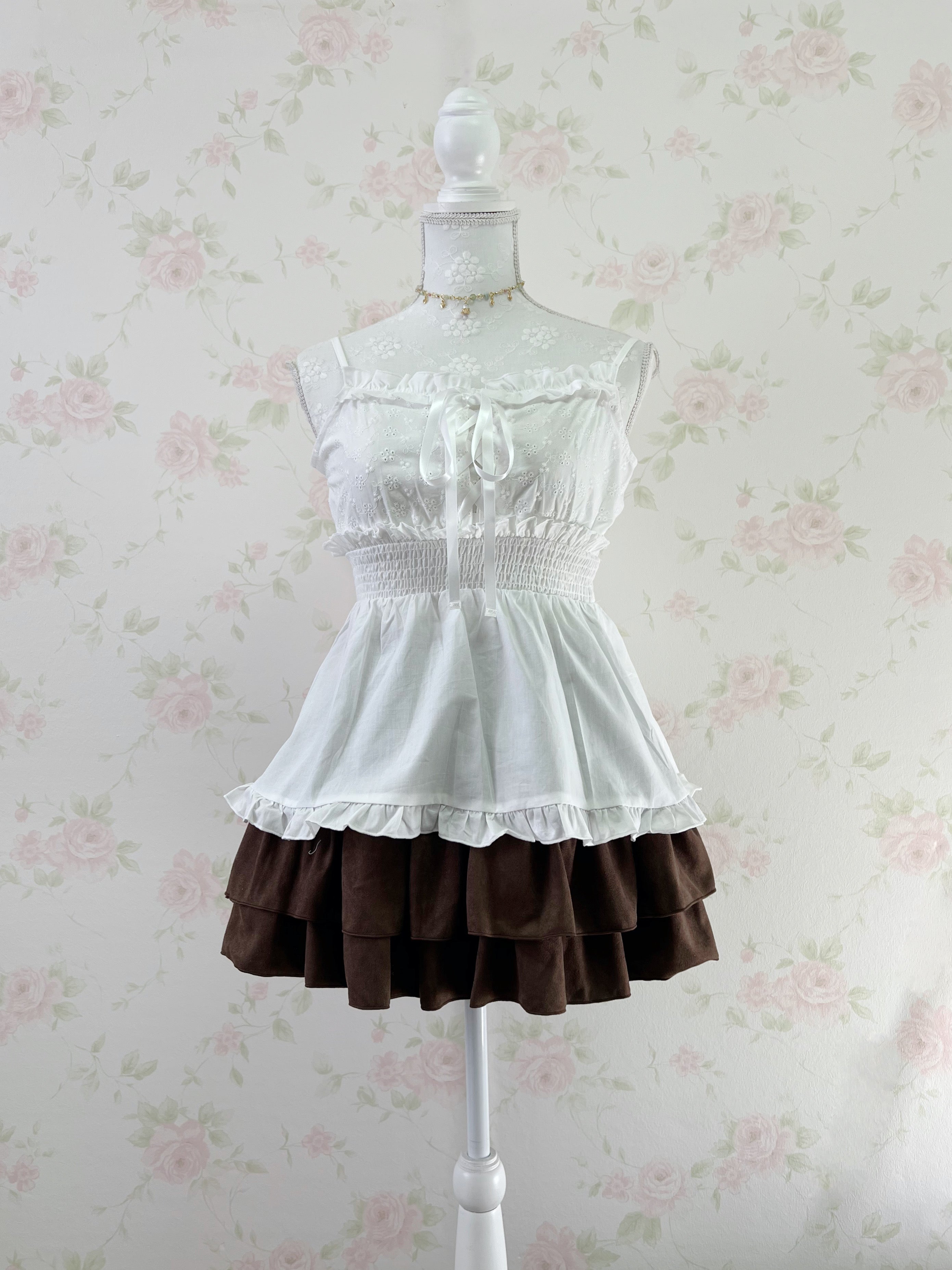 Suede Tiered Skirt (Brown)