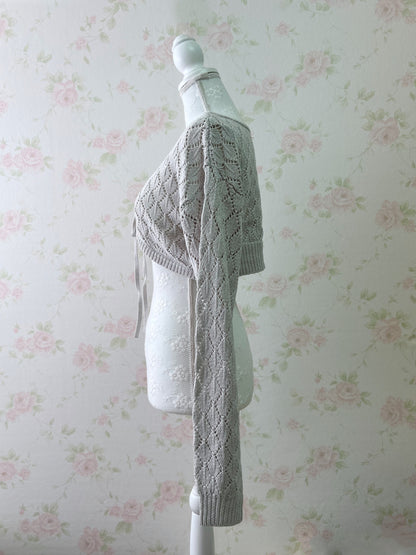 GRL Front Tie Long Sleeved Bolero Cardigan (Grayish Beige)