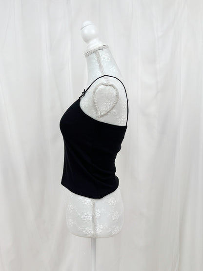 (24 Hours Sale) Petite Bow Strap Camisole With Cup (Black)