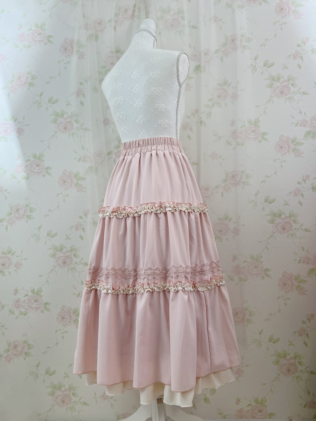 axes femme Shoujo Tiered Long Skirt (Pink)
