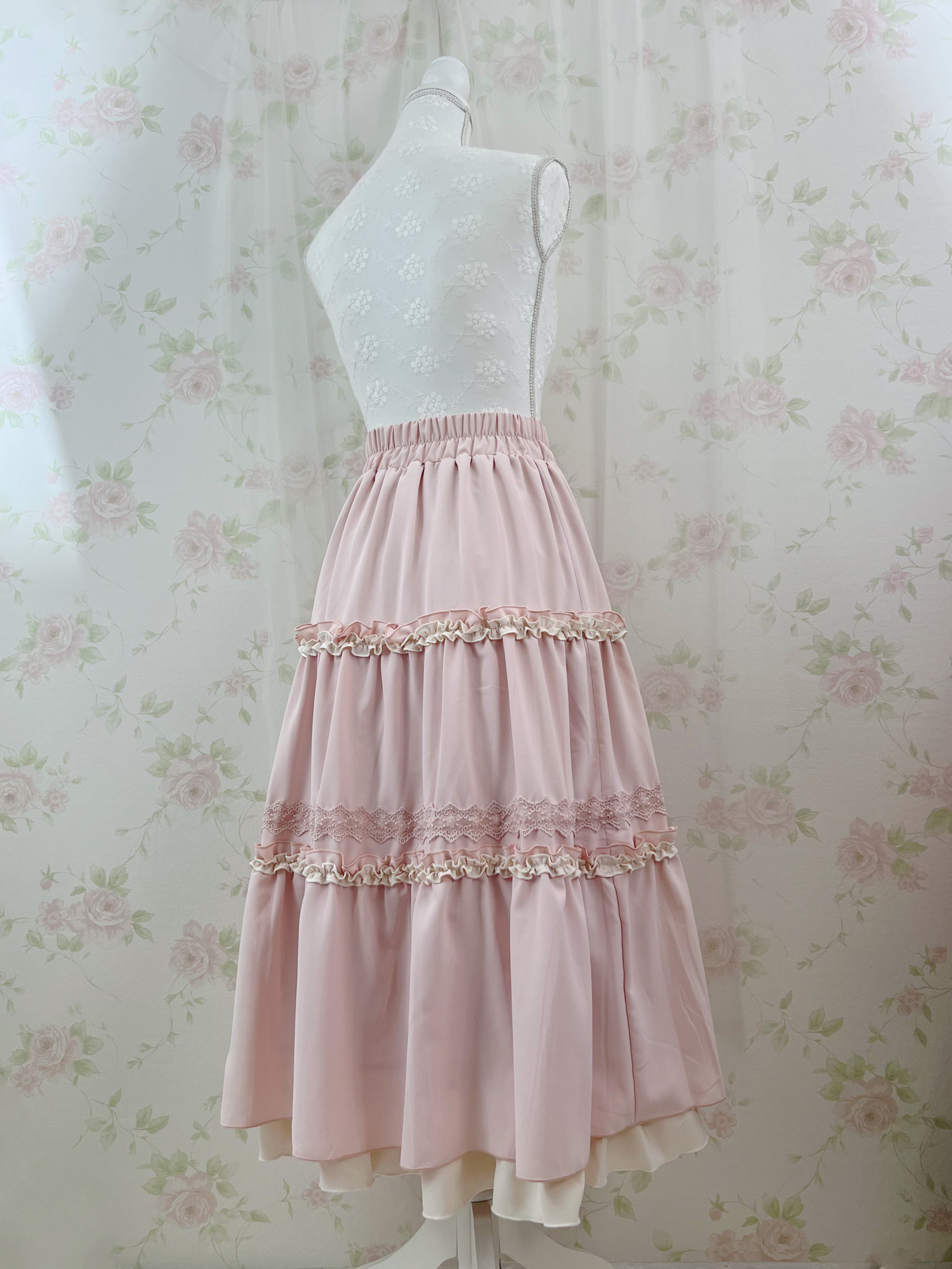 axes femme Shoujo Tiered Long Skirt (Pink)