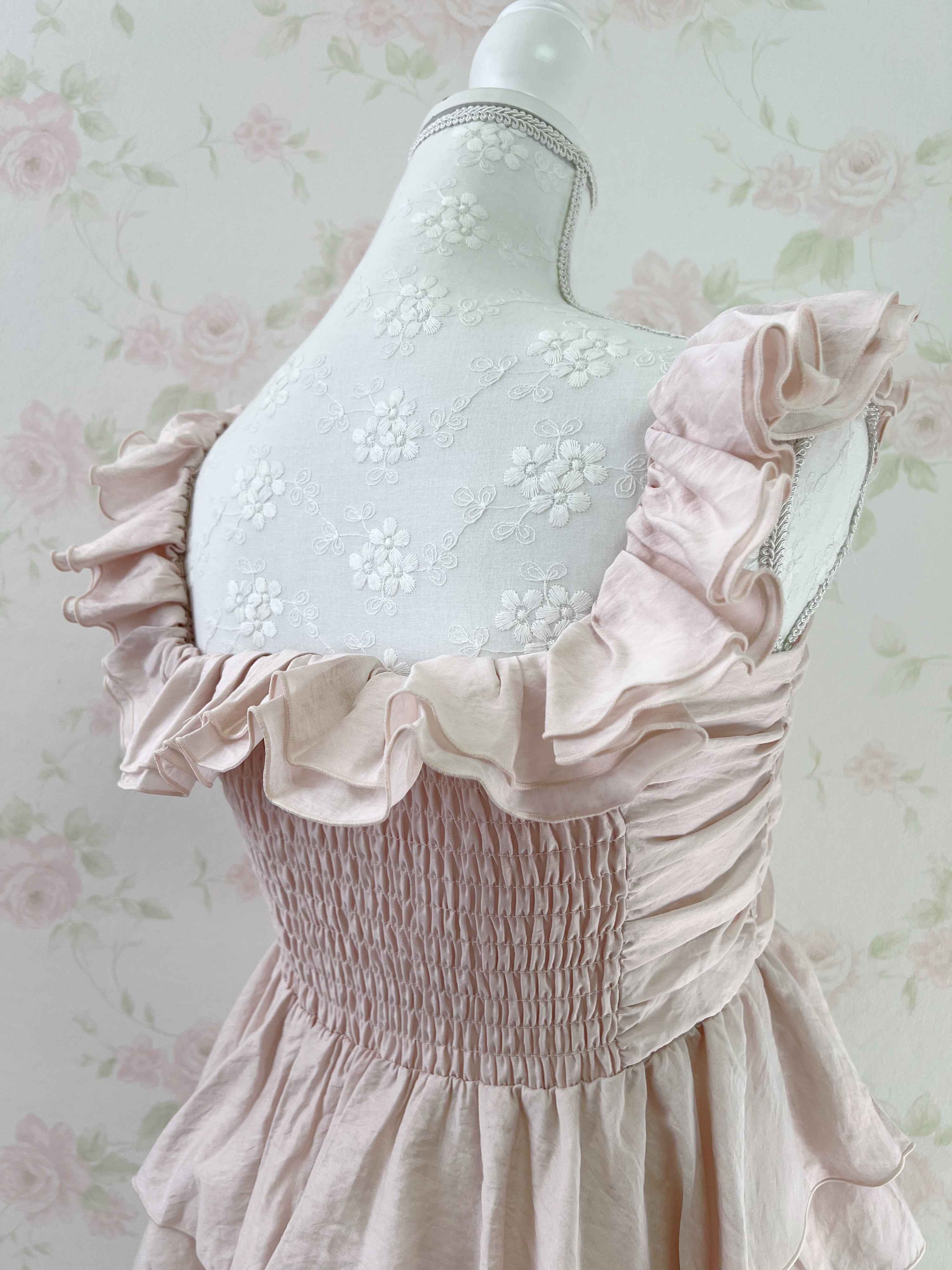 Ruffled Sleeve Peplum Top (Pink Beige)