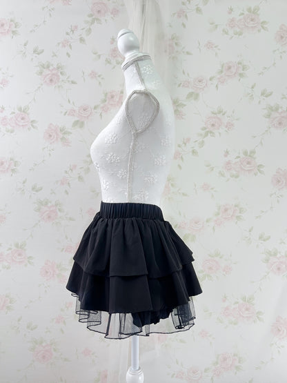GRL Tulle Hem Tiered Skirt (Black)