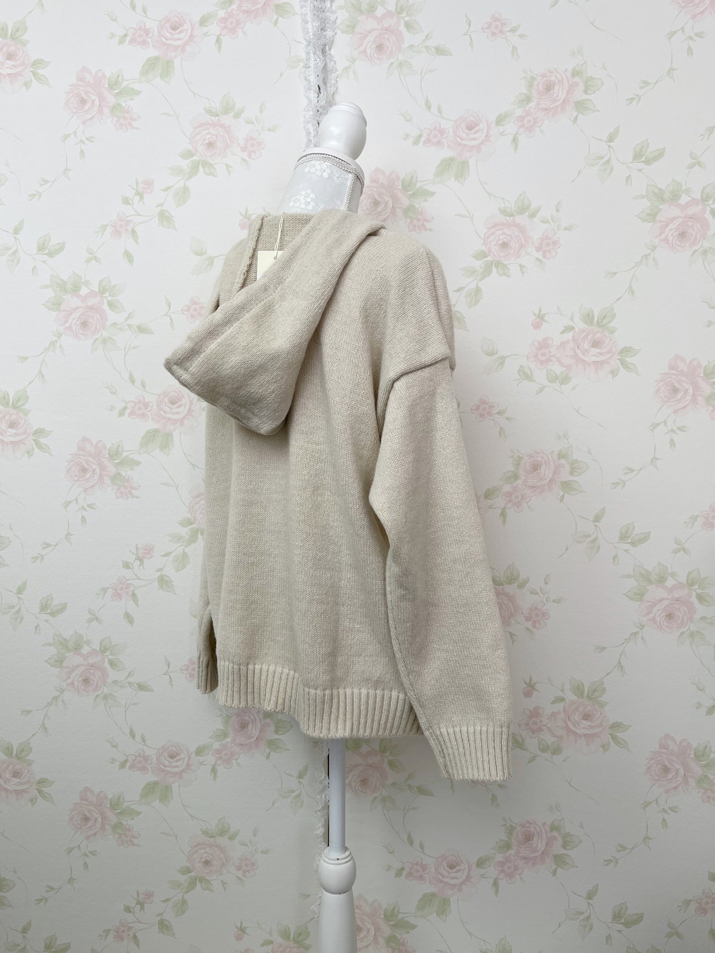 Loose Sleeve Shoujo Knit Hoodie (Oat Meal)