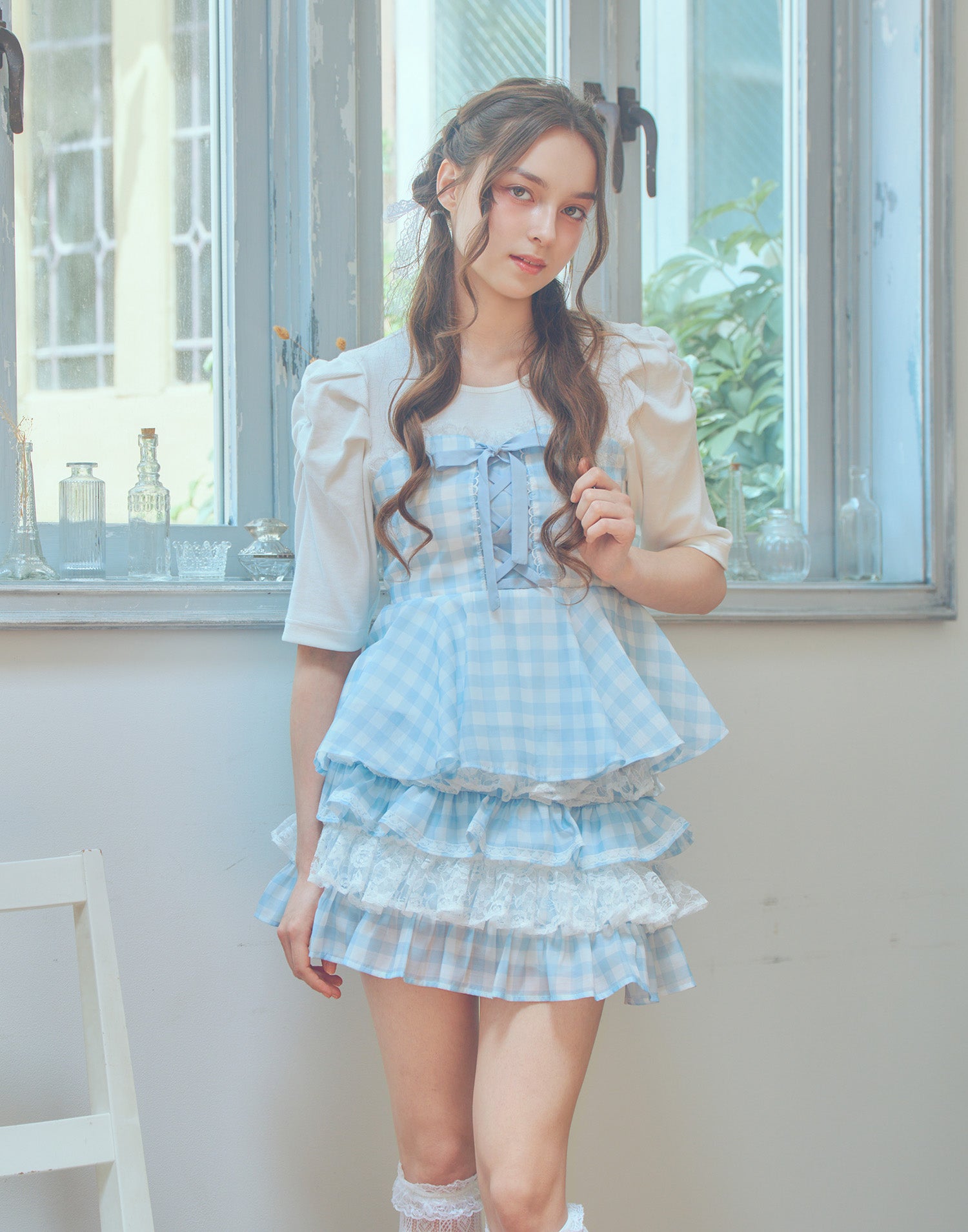 (Pre-order) mellfy memory Milky gingham tutu skirt pants